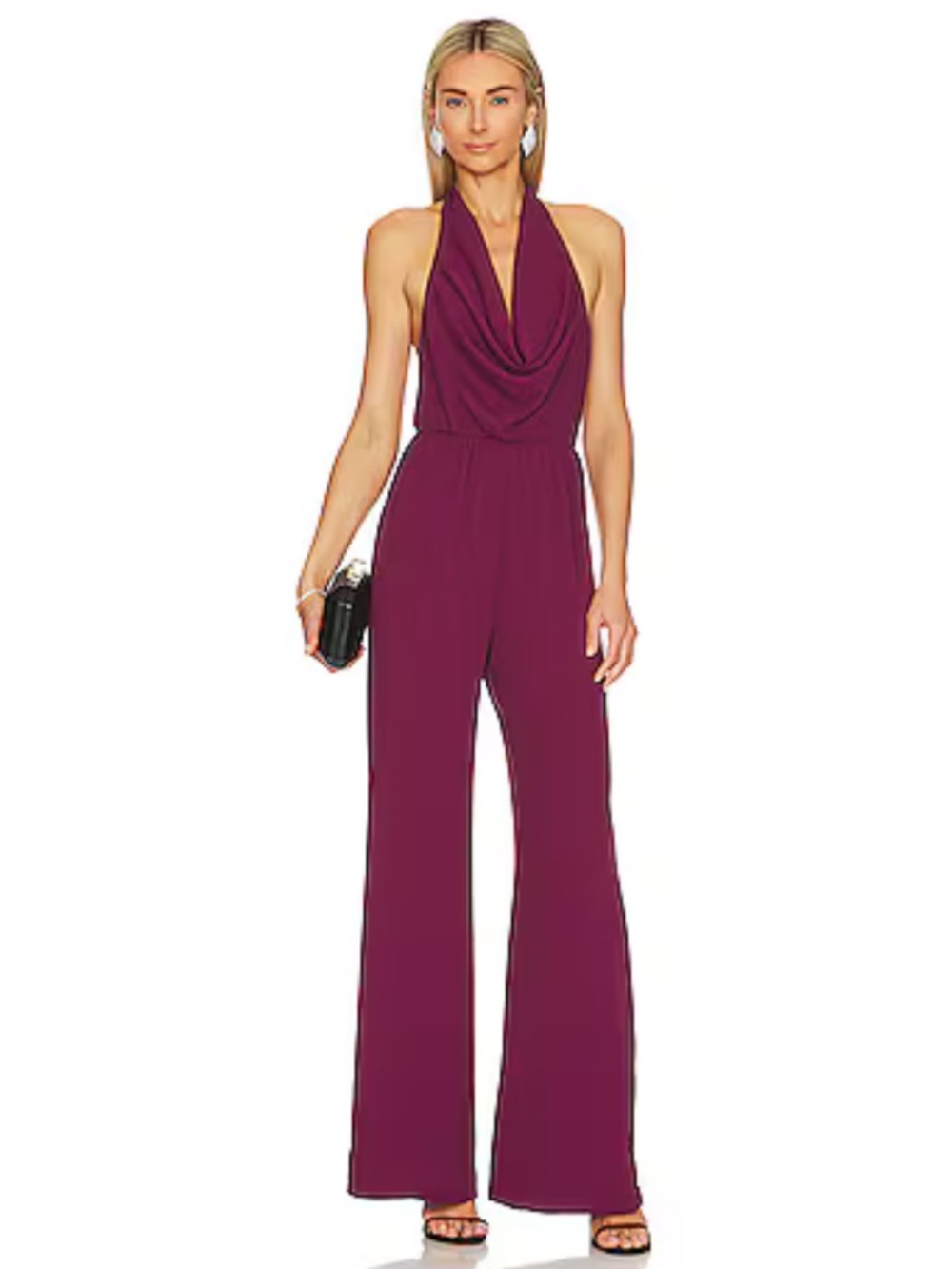 Amanda Uprichard Gracia Wide Leg Backless Jumpsuit Burgundy Size S